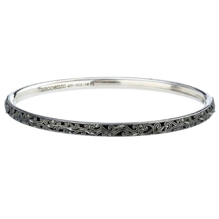 Bangle Bracelet Solid Sterling Silver in oxidized 925 for Women’s