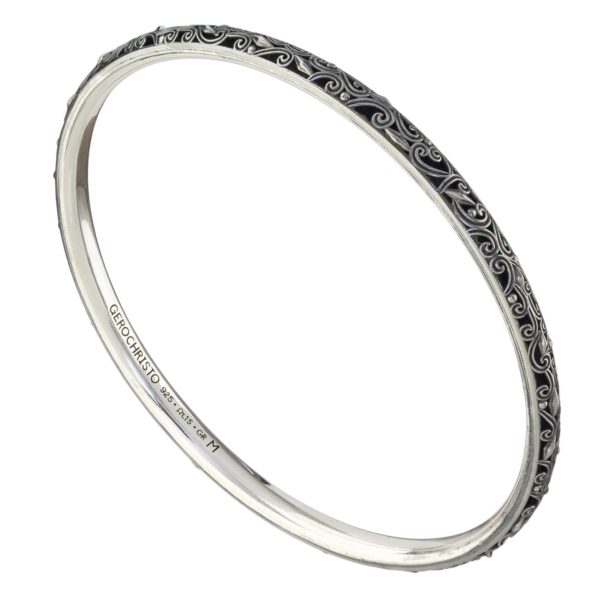 Bangle Bracelet Solid Sterling Silver in oxidized 925 for Women's - Image 2