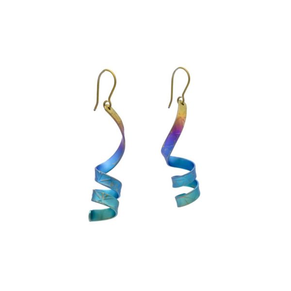 Anodized Titanium Ribbon Twirl Drop Dangle Earrings - Image 2