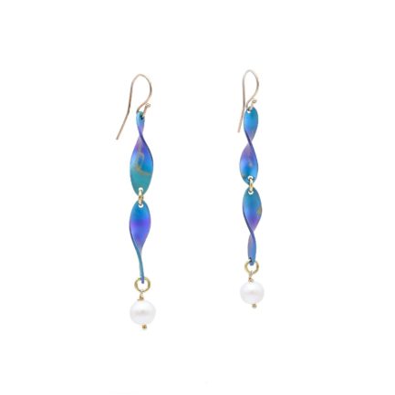 Anodized Titanium Double Twisted Oval Dangle Earrings with Gold Plated Silver Hanger
