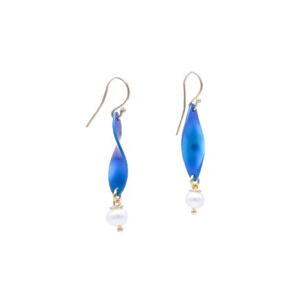Anodized Titanium Twisted Oval Dangle Earrings with Gold Plated Silver Hanger E152978-GIA blue