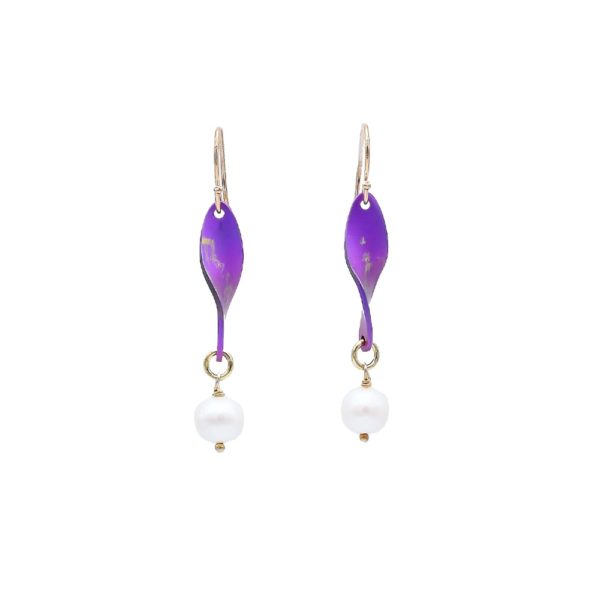 Anodized Titanium Twisted Oval Dangle Earrings with Gold Plated Silver Hanger - Image 2