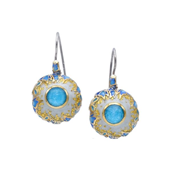 Silver Dangle Earrings with Blue Butterflies and Turquoise Doublet Gemstone - Image 2