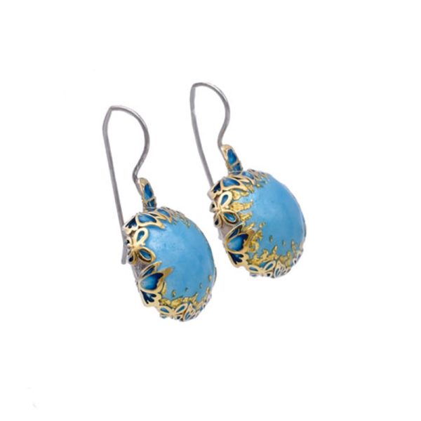 Dangle Earrings with Blue Butterflies Sterling Silver and Gold Plated Details - Image 2