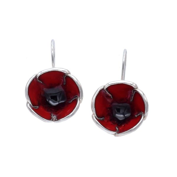 Poppy Dangling Earrings in Velvet Red Made out of Silver and Enamel