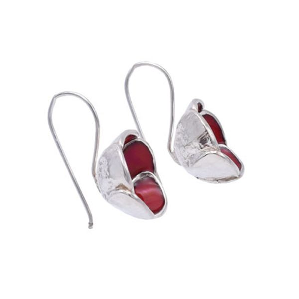 Poppy Dangling Earrings in Velvet Red Made out of Silver and Enamel - Image 2