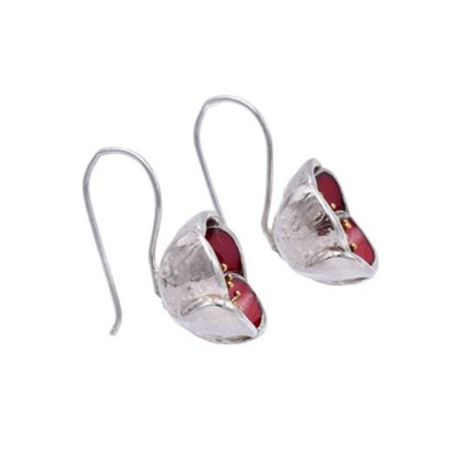 Red Poppy Dangling Earrings Made out of Silver and Enamel