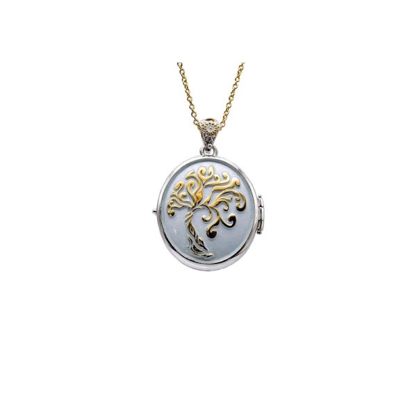 Gold Plated Tree of Life Locket Necklace with White Enamel