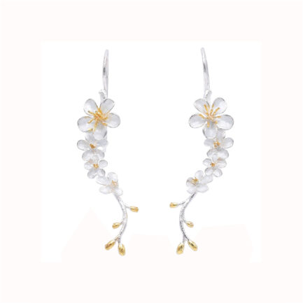 Cherry Blossom Dangle Earrings with Gold Plated Stamens and Pink Enamel