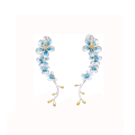 Bridal Light Blue Flower Earrings with Gold Plated Details