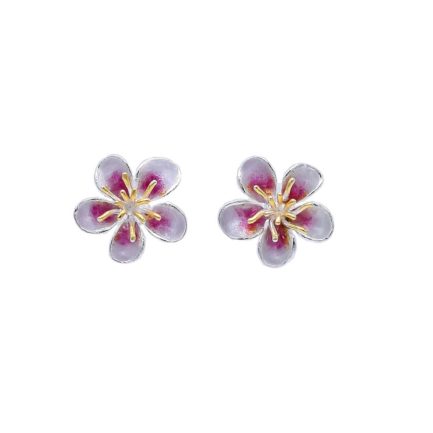 Pink Cherry Blossom Stud Earrings with Gold Plated Details