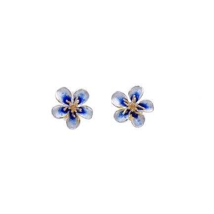 Small Flower Stud Earrings Made Out of Silver and Light Blue Enamel