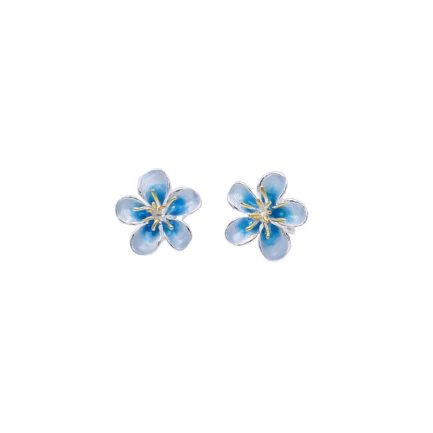 Small Flower Stud Earrings Made Out of Silver and Light Blue Enamel