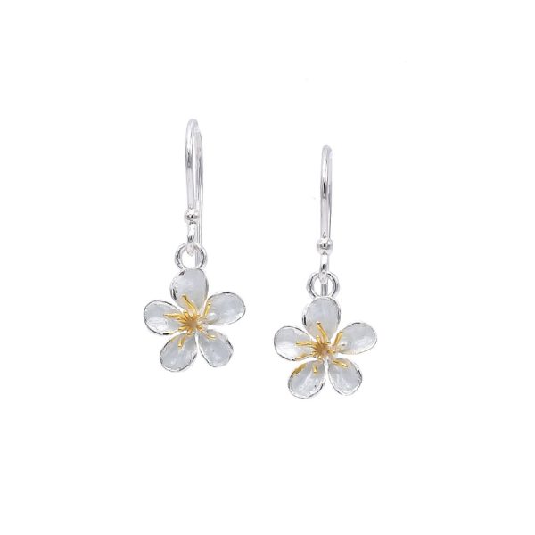 Bridal Sakura Flower Earrings Made Out of Silver and Enamel