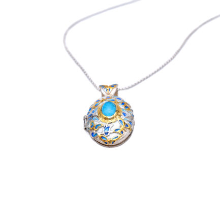 Butterfly Locket Pendant with Turquoise Gemstone and Enamel