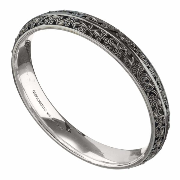 Bangle Bracelet Solid Sterling Silver in Black plated 925 for Women's - Image 2