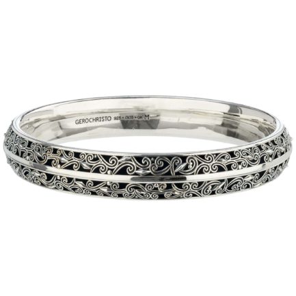 Bangle Bracelet Solid Sterling Silver in oxidized 925 for Women’s 13mm