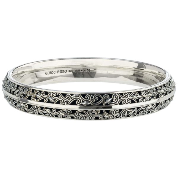 Bangle Bracelet Solid Sterling Silver in oxidized 925 for Women's 13mm - Image 2