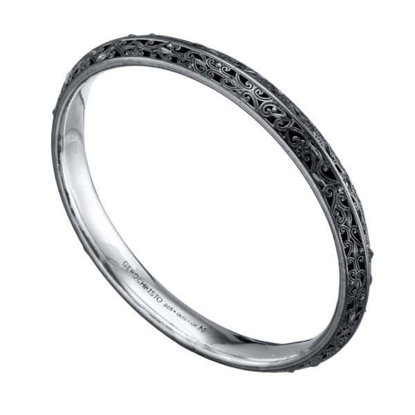 Bangle Bracelet Solid Sterling Silver in Black plated 925 for Women's - Image 2