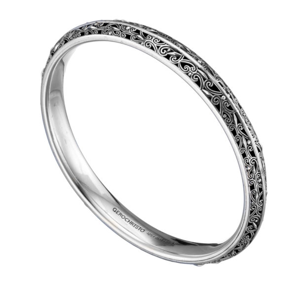 Bangle Bracelet Solid Sterling Silver in oxidized 925 for Women's - Image 2