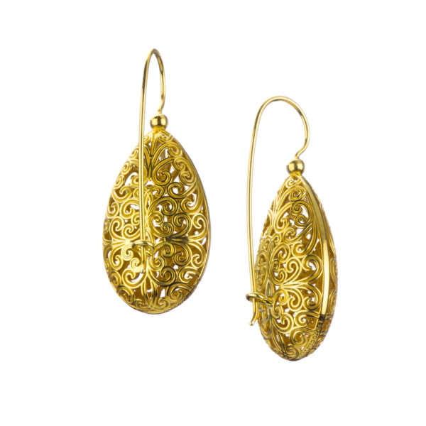 Teardrop Filigree Earrings in Gold plated silver 925 - Image 2