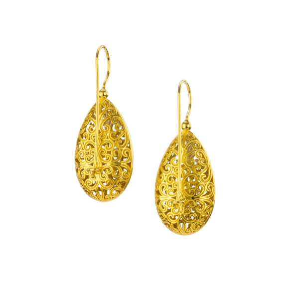 Teardrop Filigree Earrings in Gold plated silver 925 - Image 2