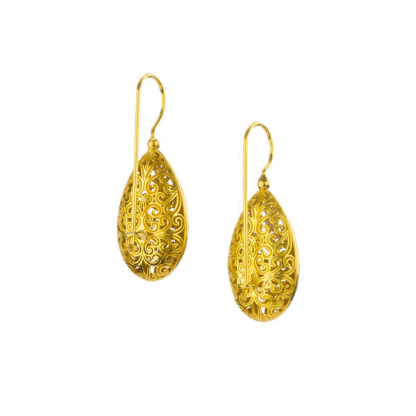 Teardrop Filigree Earrings in Gold plated silver 925 - Image 2