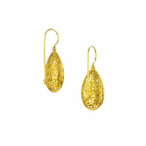 Teardrop Filigree Earrings in Gold plated silver 925 - Image 3