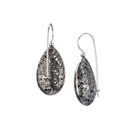 Teardrop Filigree Earrings in oxidized silver 925