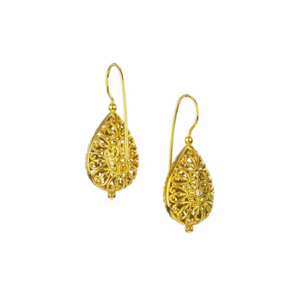 Teardrop Filigree Earrings in Gold plated silver 925 - Image 2