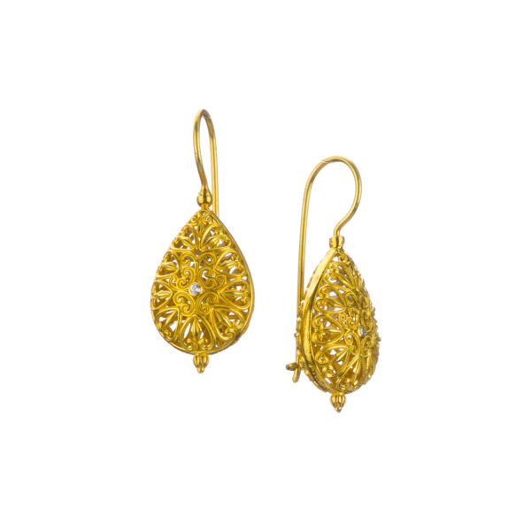 Teardrop Filigree Earrings in Gold plated silver 925 - Image 2