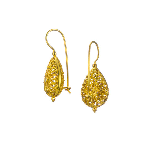 Teardrop Filigree Earrings in Gold plated silver 925 - Image 3