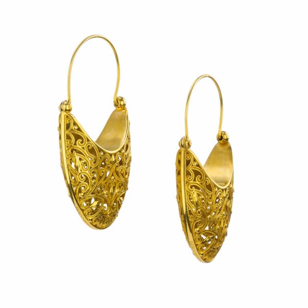 Large Basket Shaped Drop Earrings New Era Filigree in Gold plated silver - Image 2