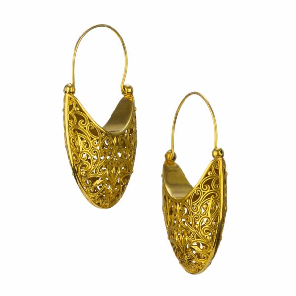 Large Basket Shaped Drop Earrings New Era Filigree in Gold plated silver - Image 3