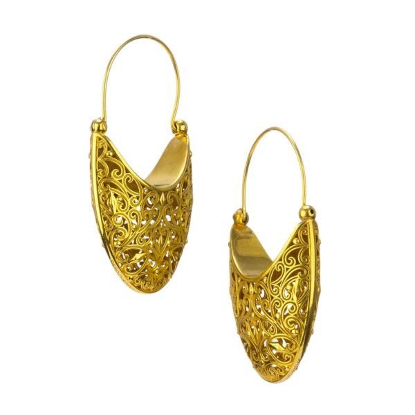 Medium Basket Shaped Drop Earrings New Era Filigree in Gold plated silver - Image 3