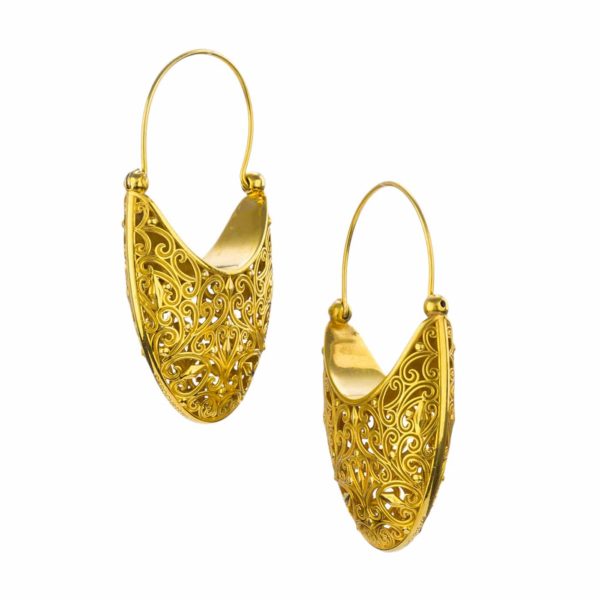 Small Basket Shaped Drop Earrings New Era Filigree in Gold plated silver - Image 3