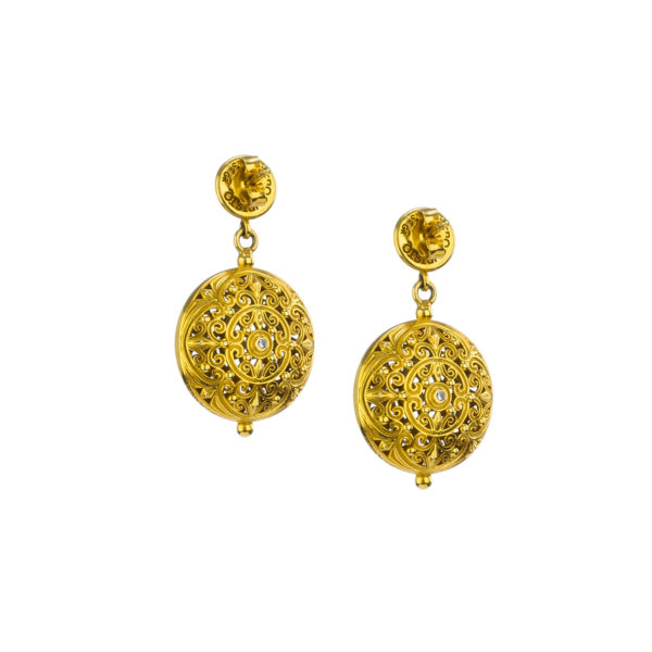 Round Drop Filigree Earrings in Gold plated silver 925 - Image 2