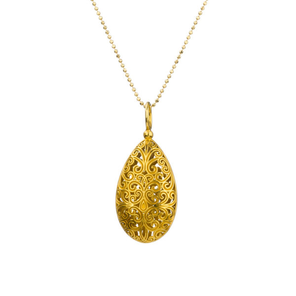 Teardrop Filigree Pendant Necklace in Gold plated silver 925 - Image 3