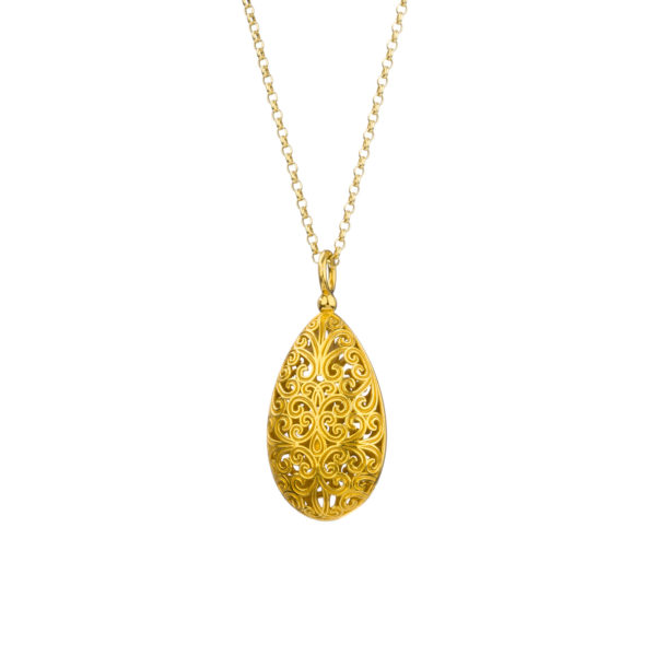 Teardrop Filigree Pendant Necklace in Gold plated silver 925 - Image 3