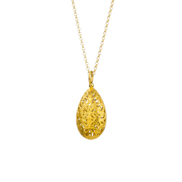 Teardrop Filigree Pendant Necklace in Gold plated silver 925