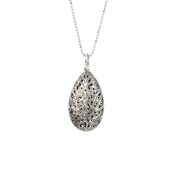 Teardrop Filigree Pendant Necklace in oxidized silver 925 - Image 2