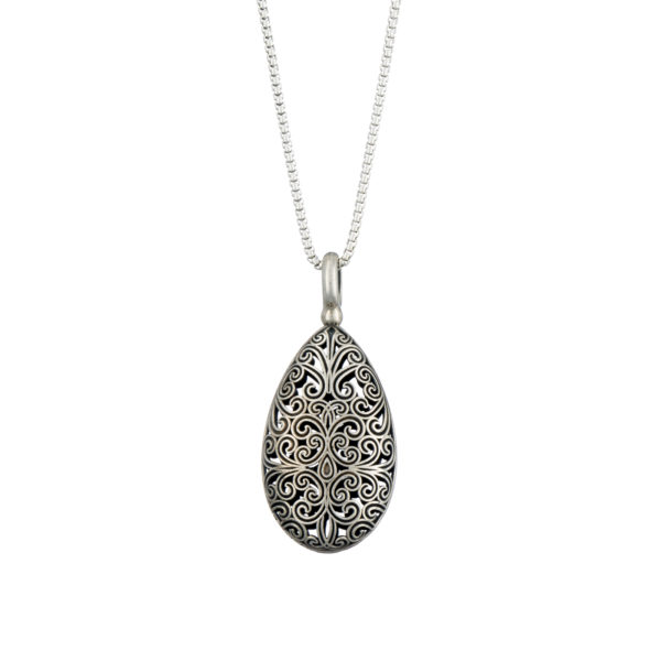 Teardrop Filigree Pendant Necklace in oxidized silver 925 - Image 3