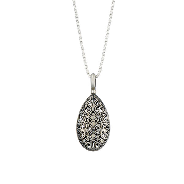 Teardrop Filigree Pendant Necklace in oxidized silver 925 - Image 3