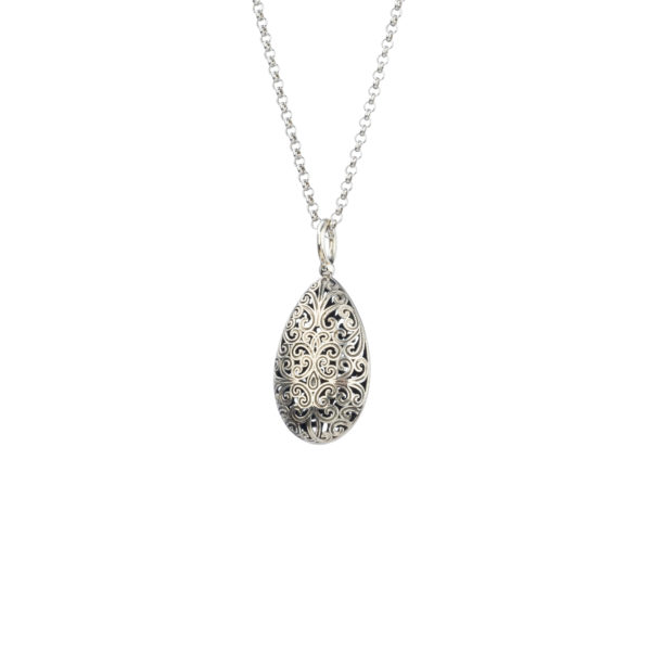 Teardrop Filigree Pendant Necklace in oxidized silver 925 - Image 3