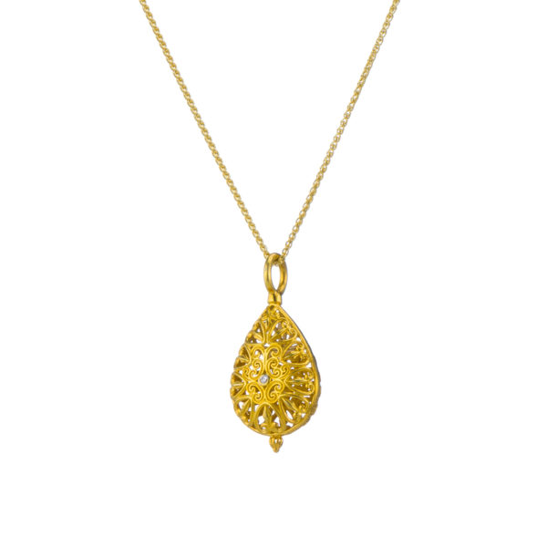 Teardrop Pendant Filigree in Gold plated silver 925 - Image 2