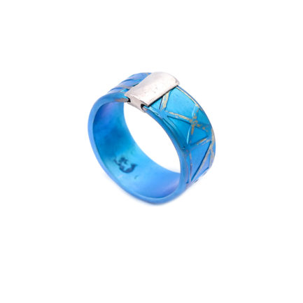 Turquoise Anodized Titanium Ring, Medium Width with Sterling Silver Detail