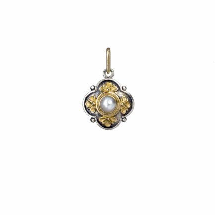Byzantine Flower Pendant for Women’s Yellow Gold k18 and Sterling Silver 925