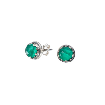 Crown Stud for Ladies Earrings Small Round Malachite 8mm Silver 925