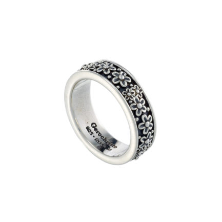Flower Band Ring 6mm in Sterling Silver 925