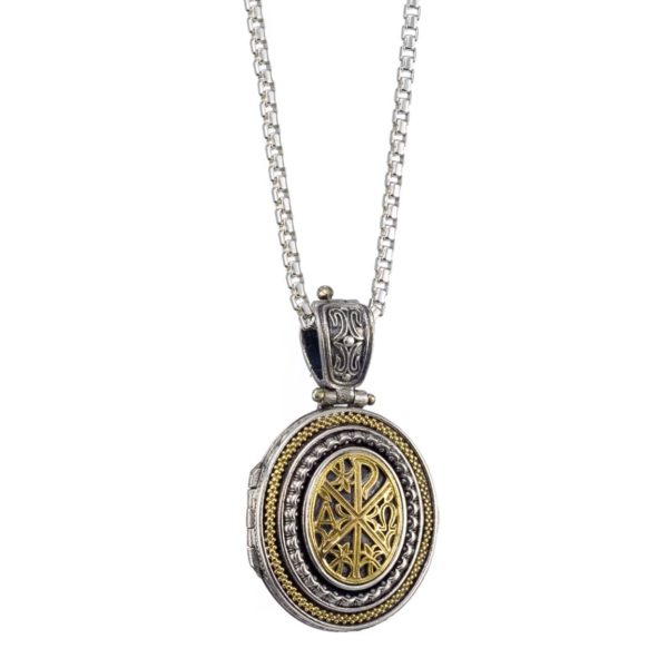 Chi Rho Byzantine Oval Locket Pendant 18k Yellow Gold and Sterling silver - Image 2